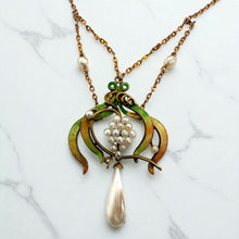 Vintage Enamel Lavalier Pearl Necklace Yellow Gold