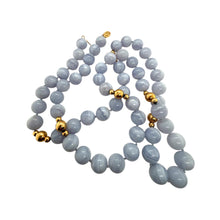 Vintage Blue Agate Gold Bead Necklace 14K