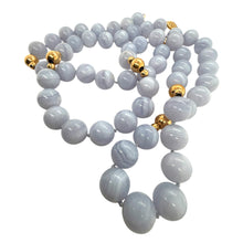 Vintage Blue Agate Gold Bead Necklace 14K
