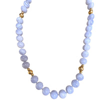 Vintage Blue Agate Gold Bead Necklace 14K