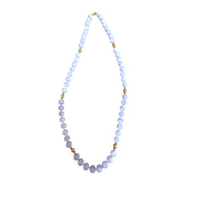 Vintage Blue Agate Gold Bead Necklace 14K