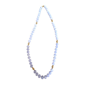 Vintage Blue Agate Gold Bead Necklace 14K
