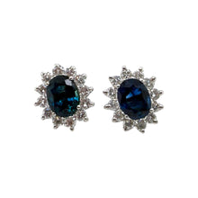 Vintage Sapphire & Diamond Halo Earrings 18K White Gold