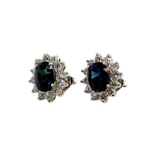 Vintage Sapphire & Diamond Halo Earrings 18K White Gold