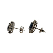 Vintage Sapphire & Diamond Halo Earrings 18K White Gold