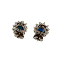 Vintage Sapphire & Diamond Halo Earrings 18K White Gold