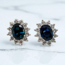 Vintage Sapphire & Diamond Halo Earrings 18K White Gold