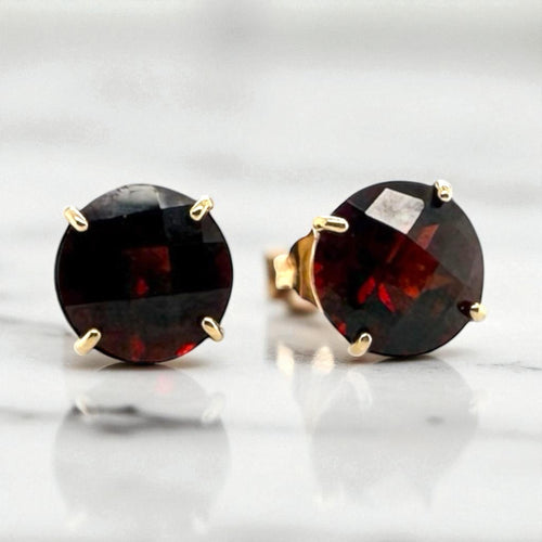 Garnet Stud Earrings 14K Yellow Gold