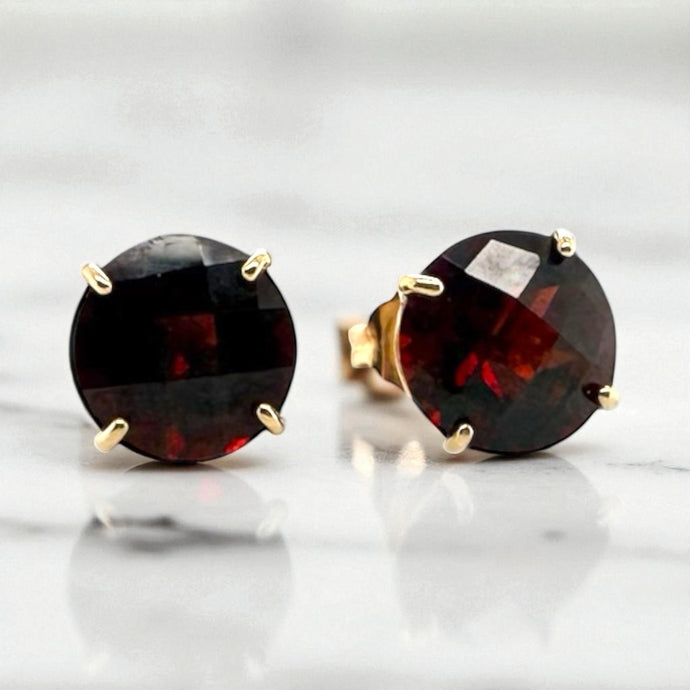 Garnet Stud Earrings 14K Yellow Gold
