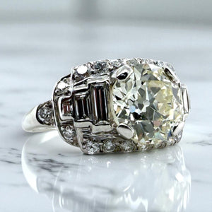 Vintage Platinum 3.09 Carat Old European Cut Diamond Engagement Ring