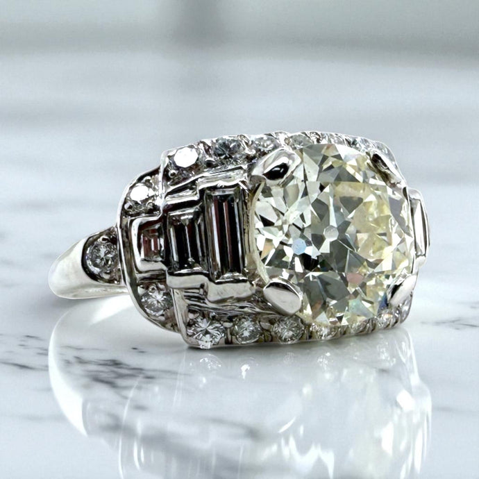 Vintage Platinum 3.09 Carat Old European Cut Diamond Engagement Ring