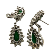 Vintage Emerald & Diamond Dangle Earrings 14K White Gold