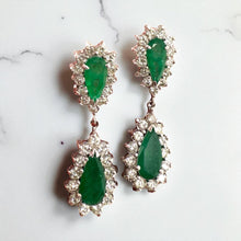 Vintage Emerald & Diamond Dangle Earrings 14K White Gold