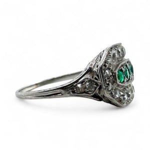 Vintage Art Deco Era Emerald & Diamond Cocktail Ring