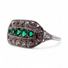 Vintage Art Deco Era Emerald & Diamond Cocktail Ring