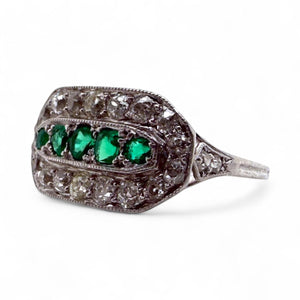 Vintage Art Deco Era Emerald & Diamond Cocktail Ring