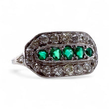 Vintage Art Deco Era Emerald & Diamond Cocktail Ring