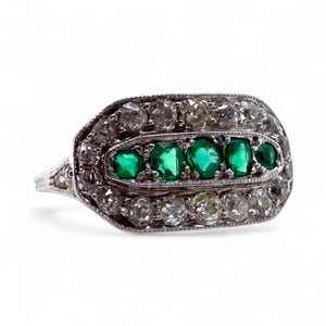 Vintage Art Deco Era Emerald & Diamond Cocktail Ring