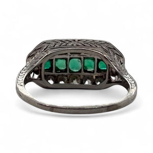 Vintage Art Deco Era Emerald & Diamond Cocktail Ring