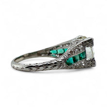 Vintage 2.14 Carat Old European Cut Diamond & Emerald Platinum Engagement Ring