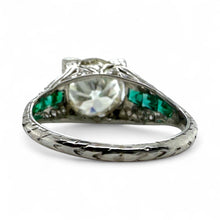Vintage 2.14 Carat Old European Cut Diamond & Emerald Platinum Engagement Ring