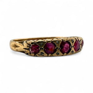 Vintage Ruby & Diamond Band 9K Rose Gold Circa 1903