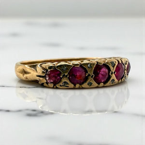 Vintage Ruby & Diamond Band 9K Rose Gold Circa 1903