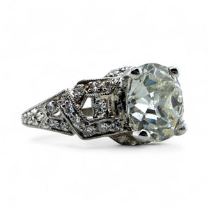 Vintage Edwardian 2.44 Carat Old Mine Cut Diamond Platinum Engagement Ring GIA