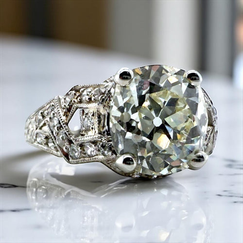 Vintage Edwardian 2.44 Carat Old Mine Cut Diamond Platinum Engagement Ring GIA