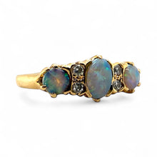 Vintage Opal & Diamond Band Style Ring 14K Yellow Gold