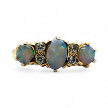 Vintage Opal & Diamond Band Style Ring 14K Yellow Gold
