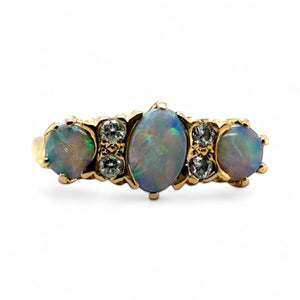 Vintage Opal & Diamond Band Style Ring 14K Yellow Gold
