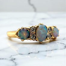 Vintage Opal & Diamond Band Style Ring 14K Yellow Gold