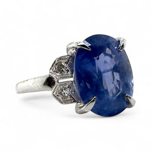 Vintage Platinum 5.11 Carat Ceylon Sapphire Ring GIA No Heat