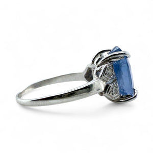 Vintage Platinum 5.11 Carat Ceylon Sapphire Ring GIA No Heat