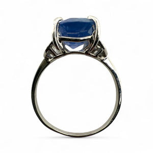 Vintage Platinum 5.11 Carat Ceylon Sapphire Ring GIA No Heat
