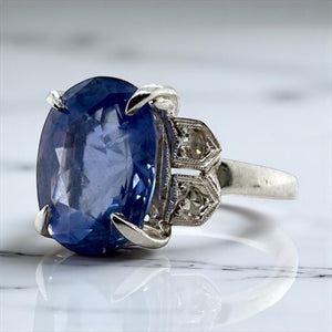 Vintage Platinum 5.11 Carat Ceylon Sapphire Ring GIA No Heat