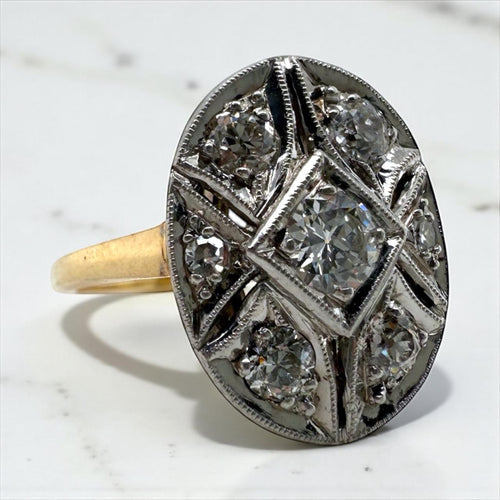 Vintage Two Toned Diamond Cocktail Ring 14K