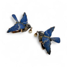 Vintage Art Deco Era Enamel Blue Bird Fur Clips