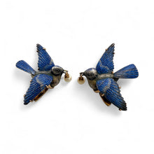 Vintage Art Deco Era Enamel Blue Bird Fur Clips