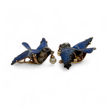 Vintage Art Deco Era Enamel Blue Bird Fur Clips