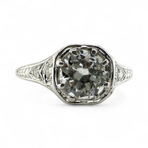 Vintage 0.8 Carat Old European Cut Diamond Platinum Engagement Ring