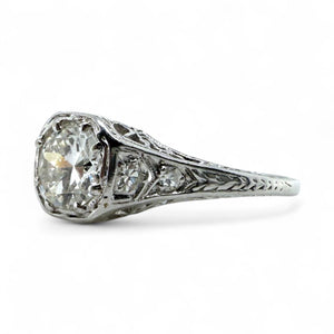 Vintage 0.8 Carat Old European Cut Diamond Platinum Engagement Ring