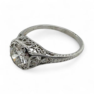 Vintage 0.8 Carat Old European Cut Diamond Platinum Engagement Ring