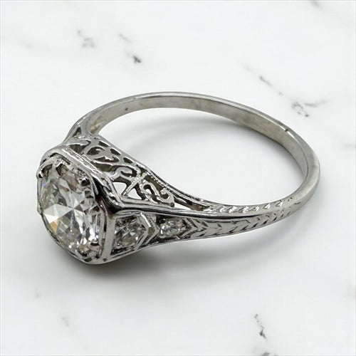 Vintage 0.8 Carat Old European Cut Diamond Platinum Engagement Ring