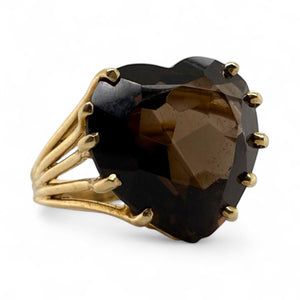 Vintage Heart Shaped Smoky Quartz Cocktail Ring 14K Yellow Gold