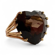Vintage Heart Shaped Smoky Quartz Cocktail Ring 14K Yellow Gold