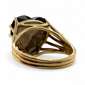 Vintage Heart Shaped Smoky Quartz Cocktail Ring 14K Yellow Gold