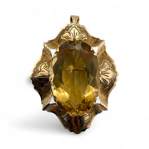 Vintage Large 30 Carat Yellow Quartz Brooch Pendant