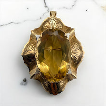 Vintage Large 30 Carat Yellow Quartz Brooch Pendant